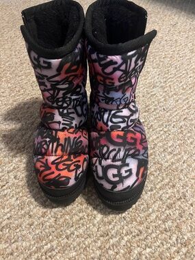 UGG Graffiti Print Pink Orange Black Puff Boots